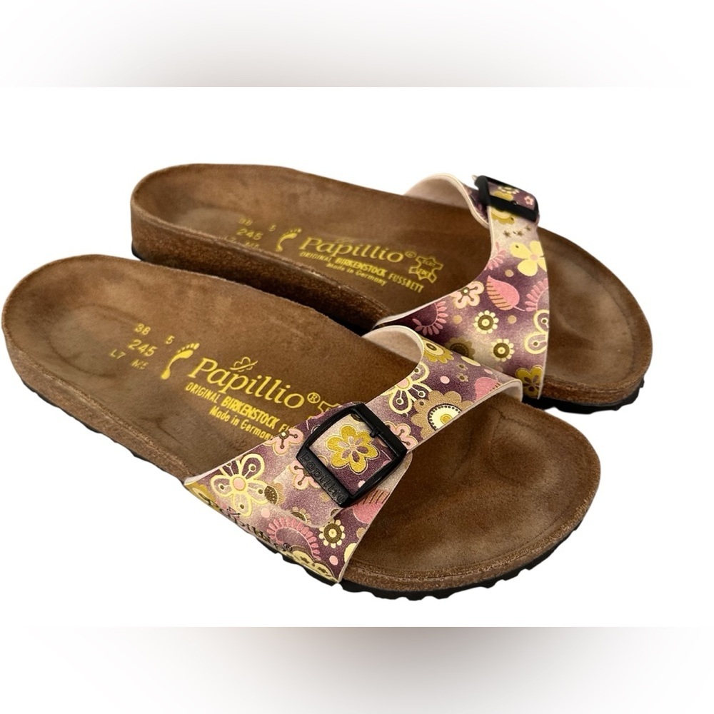 Papillio Birkenstock Birkis Women's Sandals Floral Pink Brown Yellow Sz 8 38
